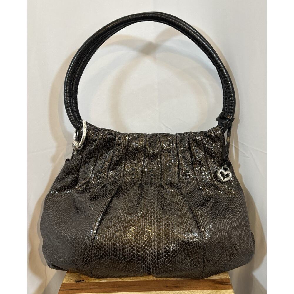 🔥SALE🔥 Brighton Breelan Snakeprint Embossed Pleated Leather HOBO/Shoulder Bag